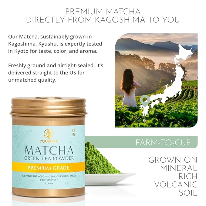 Matcha Tea Powder, Authentic Japanese Unsweetened Matcha, Premium Grade from Kagoshima Volcanic Soil, Green Tea Powder, 1.06oz (30g)