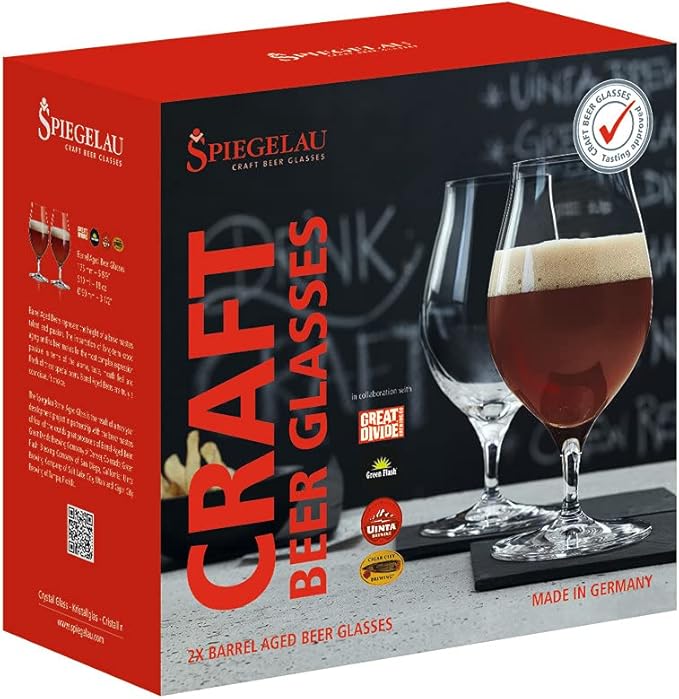 Spiegelau Barrel Aged Tulip Beer Glasses, Stylish Crystal Drinking Glasses for Craft Beers, Stouts, Belgian Ales, Sours, Cocktails, Gifts for Men, Bachelor Party, Elegant Glassware, 17.7 oz, Set of 2