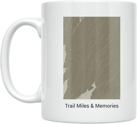 Minimalist Hiking Map Design - Nature Lover - 11 oz White Ceramic Coffee Mug - Modern Trail Aesthetic