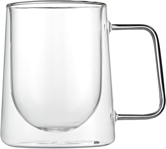 Restaurantware-Forma Professional 10.2 Ounce Double Wall Coffee Mugs, 2 Insulated Coffee Mugs With Handle - Dishwashable, Reusable, Clear Glass Beverage Cups, Freezable, For Hot Or Cold Beverages