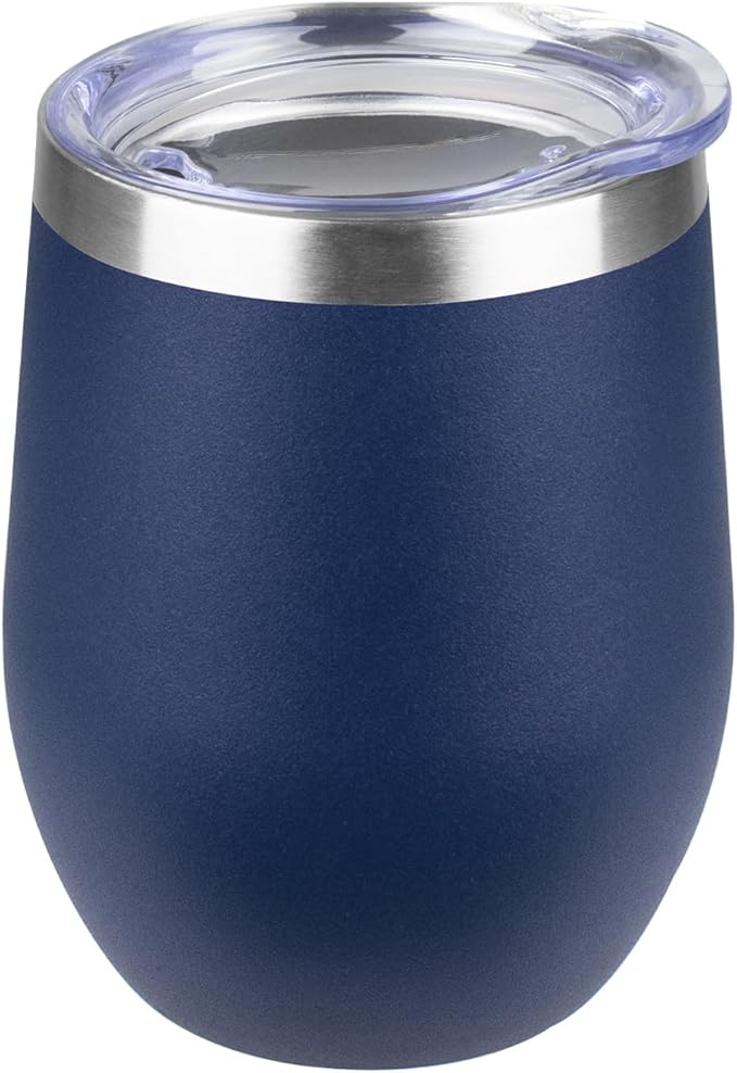 StarSpeed 12oz Wine Tumbler with lid, Stainless Steel Travel Mugs Stemless Double Wall Insulated Coffee Cup, Insulated Wine Glasses Travel Tumbler for Cold & Hot Drinks(Navy Blue, 1)