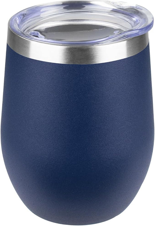 StarSpeed 12oz Wine Tumbler with lid, Stainless Steel Travel Mugs Stemless Double Wall Insulated Coffee Cup, Insulated Wine Glasses Travel Tumbler for Cold & Hot Drinks(Navy Blue, 1)