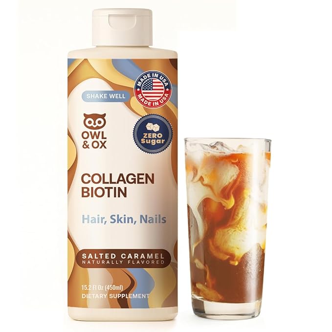 Collagen Coffee Creamer by Owl & Ox – Biotin-Infused for Healthy Hair, Skin & Nails | Keto, Dairy-Free, Sugar-Free, Gluten-Free | Liquid Salted Caramel | 30 Servings