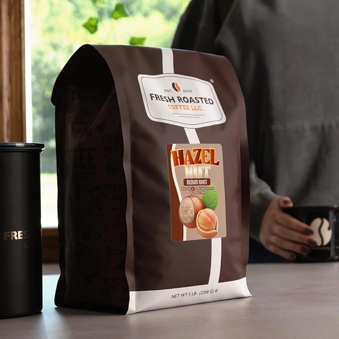 Fresh Roasted Coffee, Hazelnut Flavored Coffee, 5 lb (80 oz), Medium Roast, Kosher, Ground