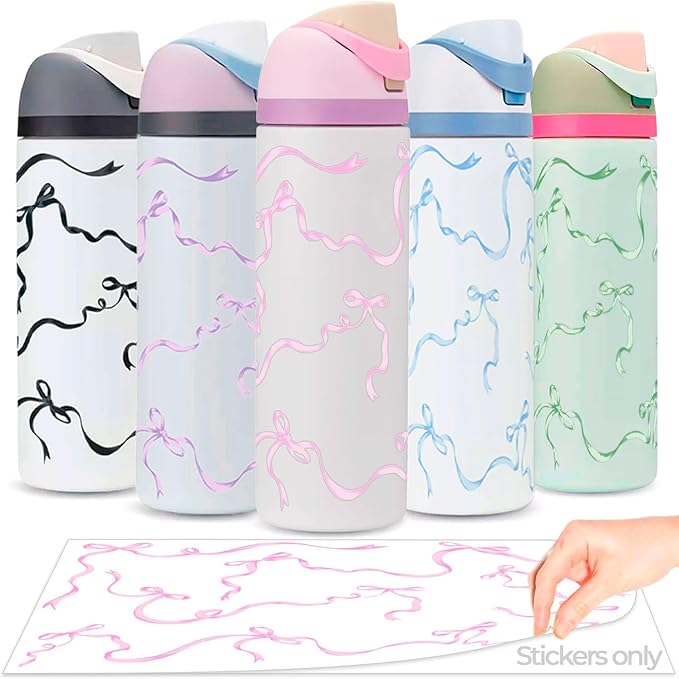 Bows Stickers for Custom Owala Accessories - Cute Tumbler Decals, Fits 24oz Urban Outfitters Owala Bottles (Bubble Bliss Bow, Pink)