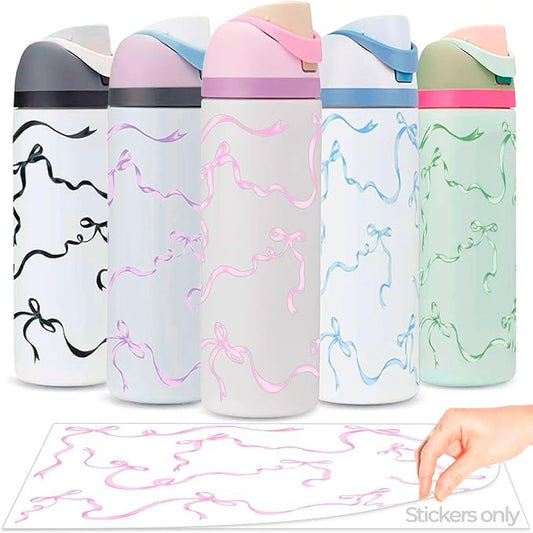 Bows Stickers for Custom Owala Accessories - Cute Tumbler Decals, Fits 24oz Urban Outfitters Owala Bottles (Bubble Bliss Bow, Pink)