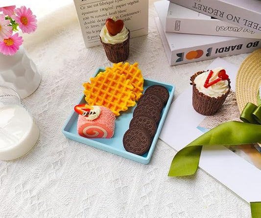 Small Square Tray (5.9 inch) 3 Pack, Durable Blue Tray for Desserts & Organization, Lightweight for Coffee, Drinks, Party, Seasoning, Perfume and Display.