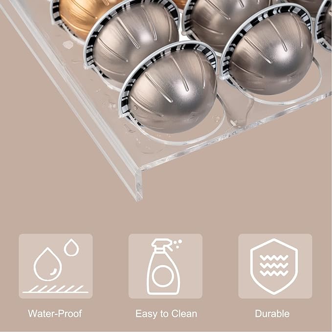 Yosoo Health Gear Coffee Capsule Holder 25 Capsules Coffee Pod Drawer Organizer, Transparent Flat Countertop Coffee Pod Holder Drawer Holder Sturdy Plastic Coffee Pod Organizer Tray for Drawer