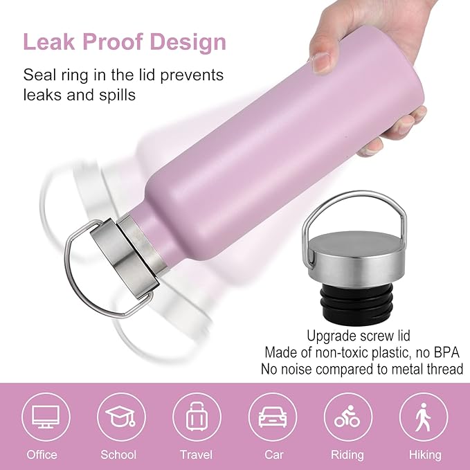 Neihepal 20 oz Insulated Water Bottles,Stainless Steel Double Wall Sport Bottle with Lid of Handle (8, Pink)