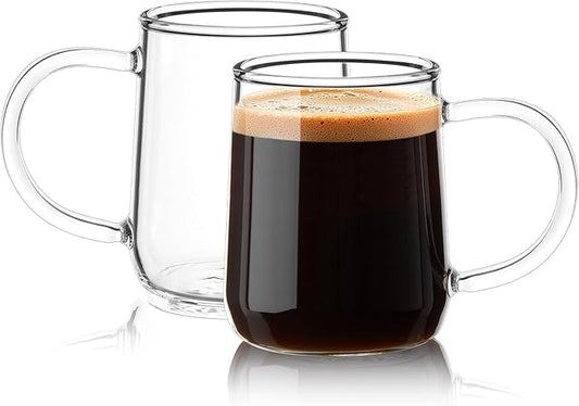 Glass Espresso Cups Set of 2, 5.4 oz Clear Espresso Shots Cup with Handle, Small Coffee Cups Glasses Mugs, Demitasse Cups, Cappuccino Cup, Suit for Espresso Machine, Microwave Dishwasher Safe