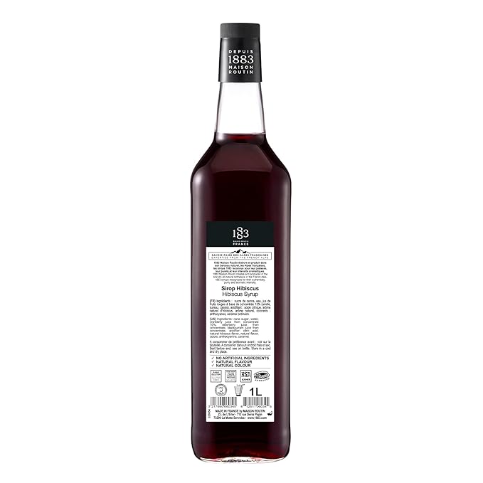 1883 Hibiscus Syrup for Drinks, Made in France, 1 Liter Plastic Bottle