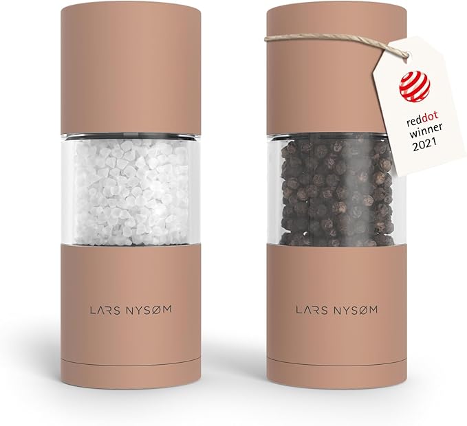 LARS NYSØM Salt and Pepper Grinder Set, Manual Salt and Pepper Mills with Adjustable Ceramic Grinder, Design Spice Shaker Set (Blush Rose)