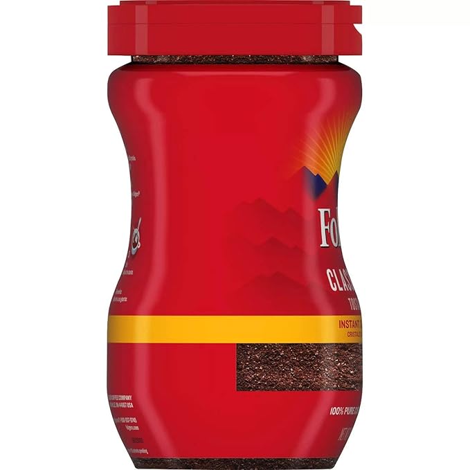 Folgers 20083 Classic Roast Instant Coffee Crystals, 3 Ounces, 100% Pure Coffee, Medium Roast, Easy-open Flip Top Lid, Portable Plastic Jar, Pack of 12