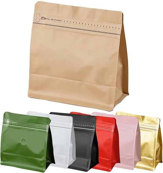 50 Pcs 0.5lb Kraft Paper Brown Sqaure Coffee Bean Bags No-Valve, Easy Tear Open & Repeating Sealed Zipper, Heat-Seal Stand Up & Flat Bottom Coffee Bag, 8oz Capacity 7.6.1x6.5 Inch