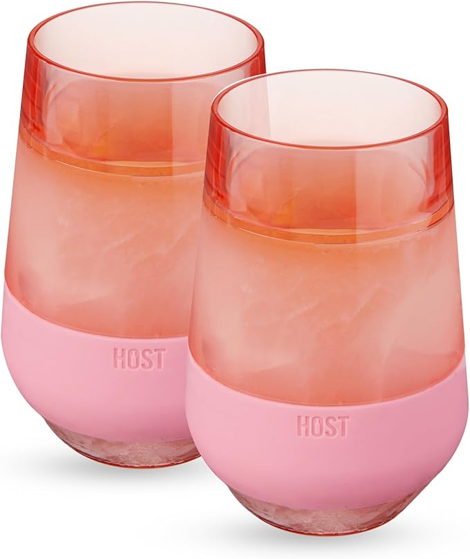 HOST Freeze XL Cooling Cup in Double Walled Insulated Freezable Drink Chilling Tumbler with Freezing Gel, 12 Ounces - Set of 2, Pink