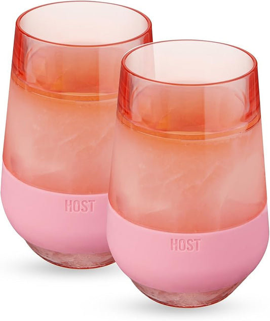 HOST Freeze XL Cooling Cup in Double Walled Insulated Freezable Drink Chilling Tumbler with Freezing Gel, 12 Ounces - Set of 2, Pink