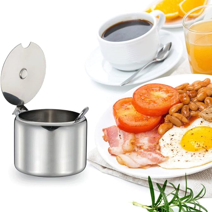 Stainless Steel Sugar Jar with Spoon Portable Seasoning Jar Kitchen Condiment Container for Tea Coffee Sugar