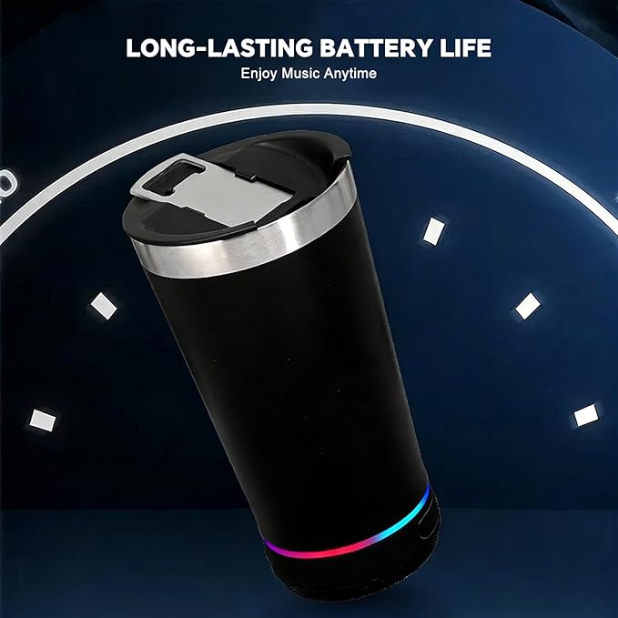 Black Tumbler with Bluetooth Speaker, Insulated Stainless Steel Travel Cup with Lid,MusicTumbler Cup with Speaker,Stainless Steel Speaker Tumbler for Gym, Office