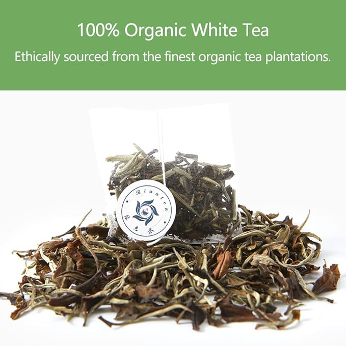 RIANTEA Organic White Tea Leaves with Jasmine 100% Natural Whole Leaf Tea Bag Naturally Premium Organic Full-Leaf White Tea Bags Suitable for Gifts Office Reception (20 Counts)