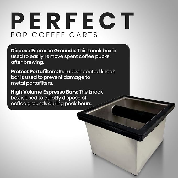 Rattleware Heavy-Duty Stainless Steel Knock Box Espresso Puck Disposal with Welded Bar Splash Guard, Ideal for Home, Cafe, Restaurant, Hotel, Coffee Bar, or Espresso Station (6" x 5.5" x 4")