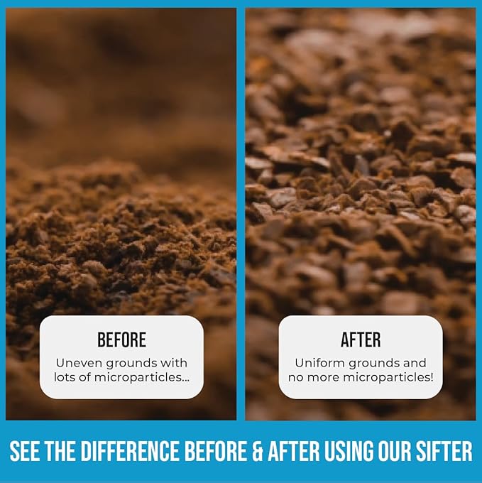 Coffee Sifter/Sieve for Microfines in Coffee Grounds - 2 Stainless Steel Filters Included - 800um for Coarse Ground, 500um for Medium Ground