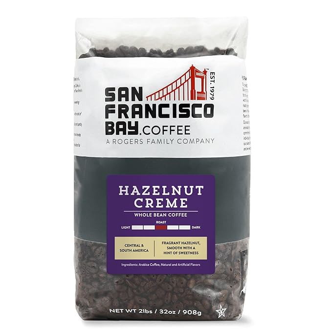 SAN FRANCISCO BAY SF Bay Coffee Crème Whole Bean 2LB Flavored Medium Roast, Hazelnut, 2 Pound (Pack of 1), 32 Ounce