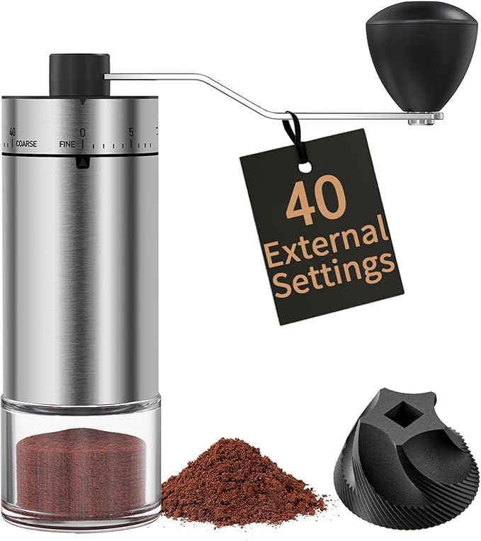 CIRCLE JOY Manual Coffee Grinder with 40 External Adjustable Settings and Ceramic Conical Burr, Portable Stainless Steel Hand Coffee Grinder for Camping, Travel and Espresso