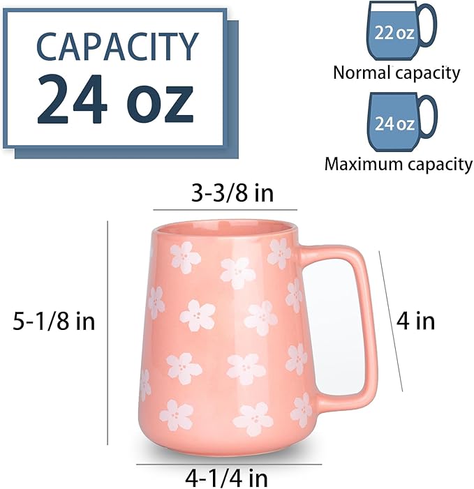 24 OZ Extra Large Ceramic Coffee Mug, Jumbo Coffee Mugs, Big Tea Cups with a Large Handle for Office and Home, Microwave and Dishwasher Safe (24 OZ Pink)