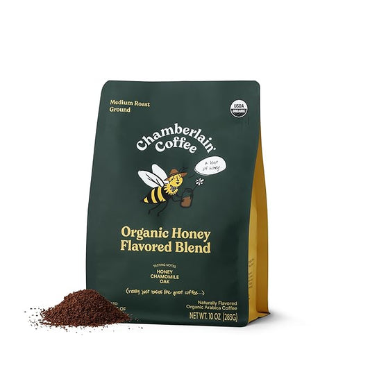 Chamberlain Coffee Organic Ground Honey Blend – Medium Roast Coffee Beans with Honey, Chamomile & Oak Notes – Smooth, Naturally Sweet, Balanced Flavor for Every Brew