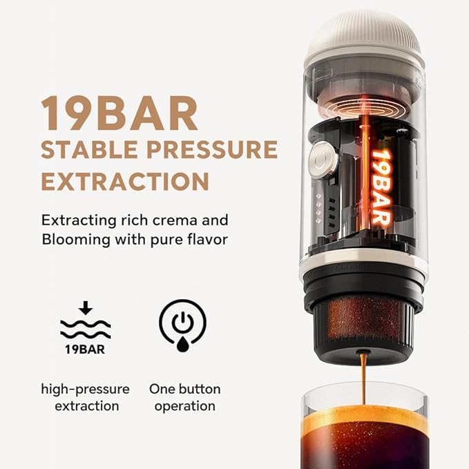 BENFUCHEN Portable Espresso Machine For Travel, USB-C Charging, Self-Heating Electric Espresso Maker, 19 Bar Mini Coffee Maker On the Go For Camping/Hiking, Ground Coffee & NESPRESSOpods (Champagne)