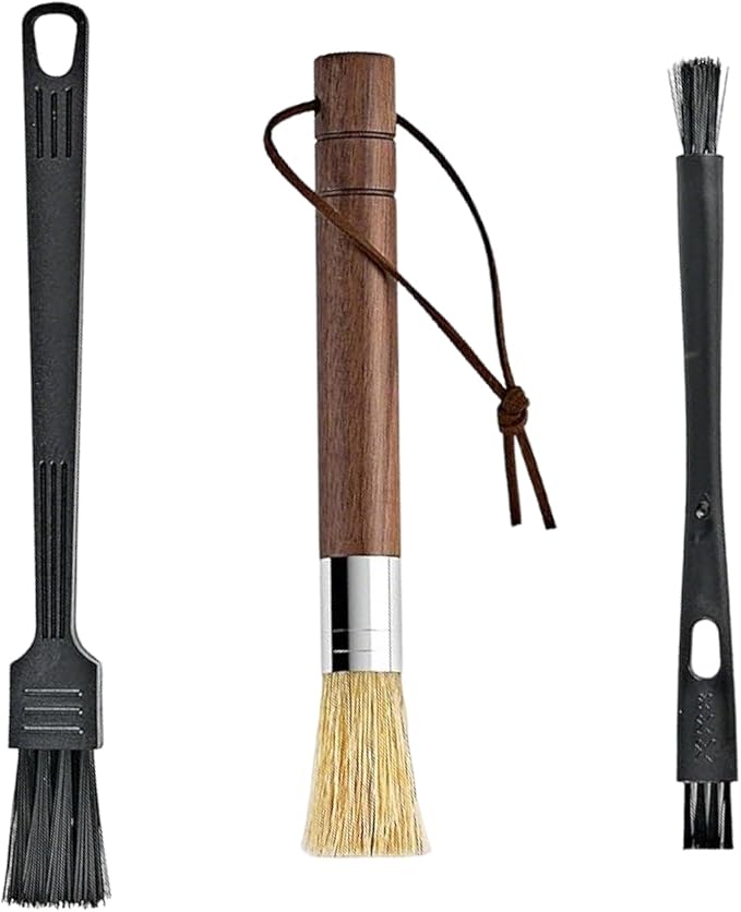 Espresso Brush Coffee Grinder Cleaning Brush Set,Walnut Wood Handle Natural Bristles Cleaner Tool for Barista Home Kitchen Espresso Machine Maintenance