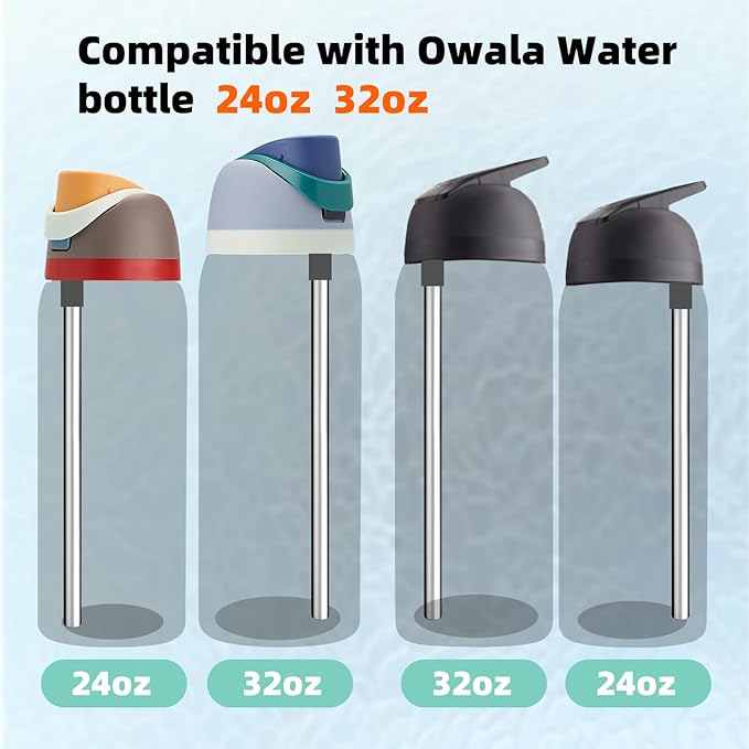 Straw Replacement for Owala Water Bottle 24 oz 32 oz, Reusable Stainless Steel Straws with 1 Cleaner Brush, BPA-free Dishwasher Safe Accessories Compatible with Owala Water Bottle
