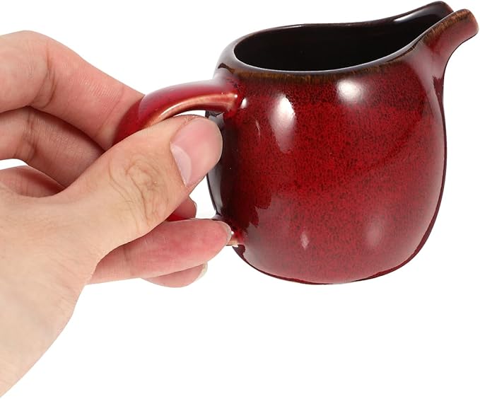 Amosfun Ceramic Milk Pitcher with Handle and Spout 4.33 Inch Small Creamer for Coffee Tea Sauce and Salad Dressing Multi-Functional Stoneware Cream Pot for Home Kitchen Dining