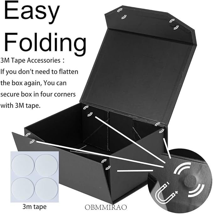 10 Small Black Gift Boxes 9.5x7x4 Inches, Magnetic Gift Box with Lid for Gift Packaging Proposal Boxes (Matte Black, Grain Texture, 10pcs/pack)