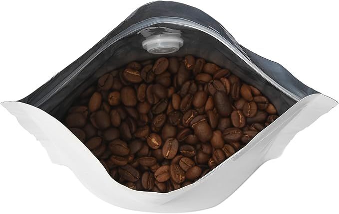 Pack of 50 White Kraft Paper Coffee Bags with Degassing Valve, Stand-up Coffee Pouches in Food Grade with Resealable Zipper Lock (8oz, 0.5lb, 50 Pieces)