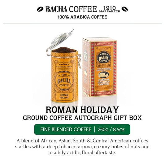 Bacha Coffee | Roman Holiday Fine Blended, Ground Beans, Medium Light Roast, 100% Arabica Specialty Coffee, 250g Autograph Collection, Gift Box