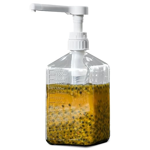 Large Capacity Syrup Dispenser for Coffee Bar, 37oz 1100ml Glass Syrup Bottle w Measuring Cup and Funnel, Dispenser Bottle w Upgraded Pump