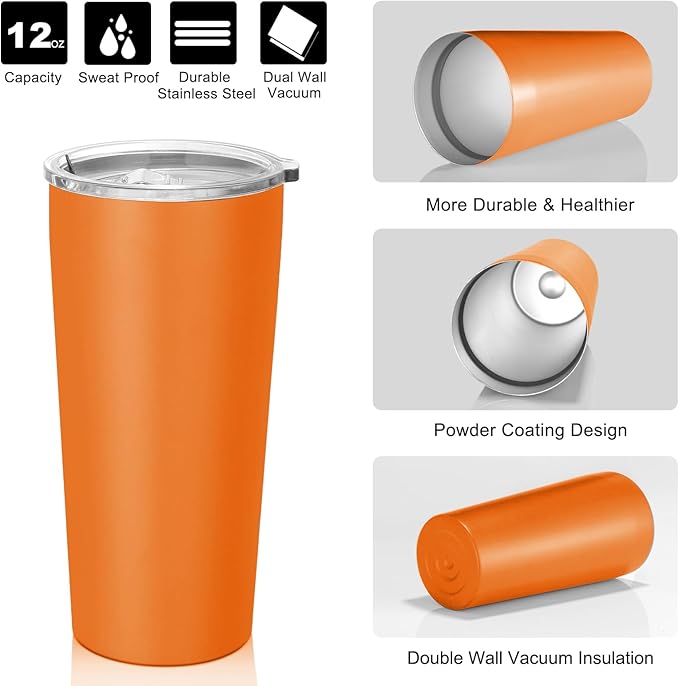 VEGOND 20oz Tumbler Stainless Steel Tumbler with Lid And Straw Vacuum Insulated Double Wall Travel Coffee Mug(orange package 12)