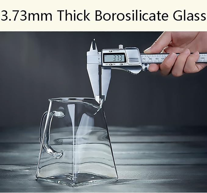 Glass Pitcher with Handle, Milk and Cream Pitcher Cup Jug, Heat Resistant Borosilicate Glass Creamer for Coffee Tea or Maple Syrup Serving, Stovetop & Microwave Safe (18oz/ 550ML)