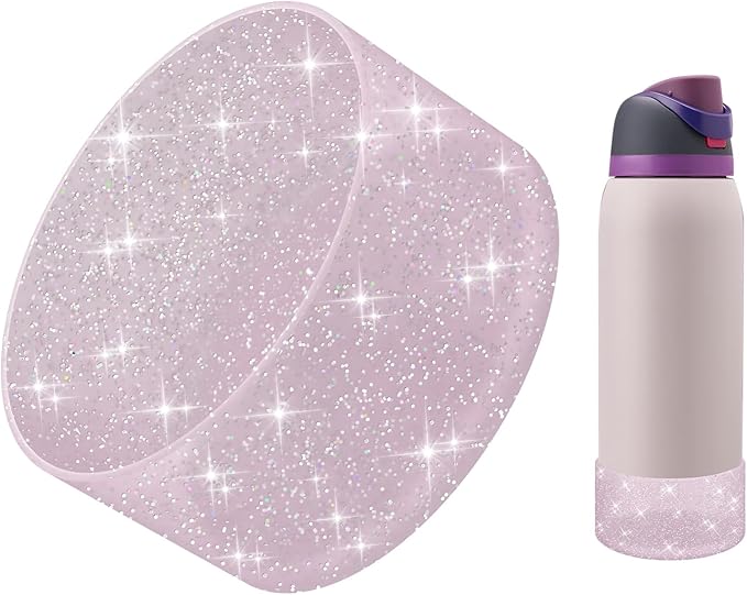 Protective Glitter Silicone Boot Compatible with Owala 24oz 32oz 40oz, Bling Cup Sleeve Bottom Bumper Cover Compatible with Owala FreeSip, Twist, or Flip Stainless Steel Water Bottles