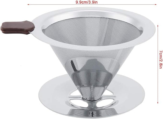 Stainless Steel Coffee Filter, Reusable Coffee Dripper with Cup Stand, Double Layer Brew Dripper for 1-2 Cups, Rustproof and, Fits Most Mugs and Thermoses