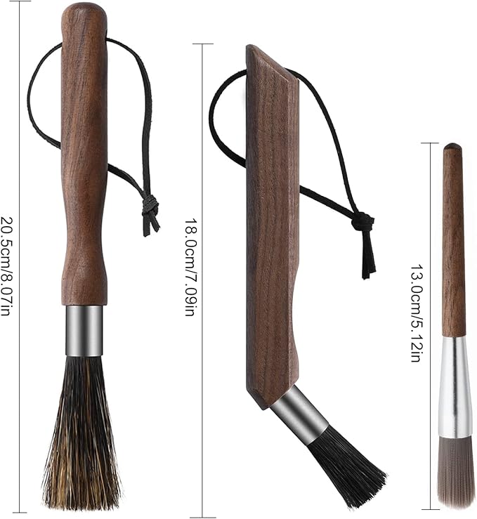 3pcs Coffee Grinder Cleaning Brush Espresso Machine Cleaning Tool Walnut Wood Handle Natural Bristles Coffee Machine Clean Tool