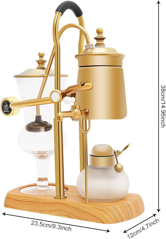 Belgian Balance Siphon Coffee Maker, Vintage Syphon Coffee Machines Vacuum Brewing System, Gold Royal Family Coffee Makers with handle for Home, Café shop (400ml/13.53oz) (Gold)