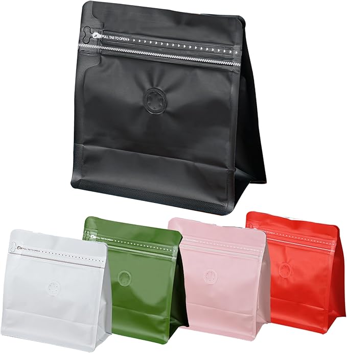50 Pcs 1lb Balck Sqaure Coffee Bean Bags with Valve, Easy Tear Open & Repeating Sealed Zipper, Heat-seal Stand Up & Flat Bottom Coffee Bag, 16oz Capacity 7.6x8 Inch