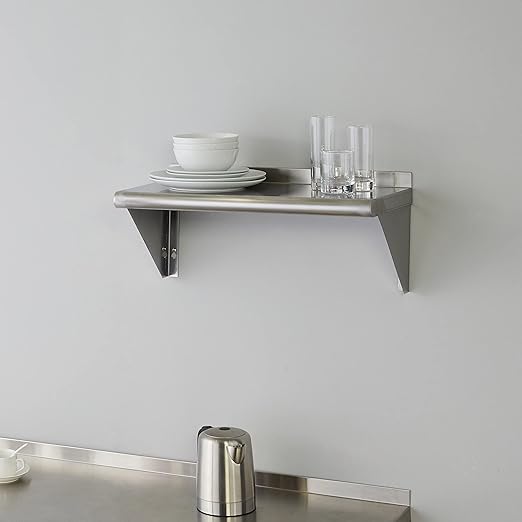 ROCKPOINT Stainless Steel Shelf 12 x 24 Inches 250lb, NSF Metal Commercial Shelves Wall Mount Floating Shelving with Backsplash for Restaurant, Kitchen, Home and Hotel, Silver