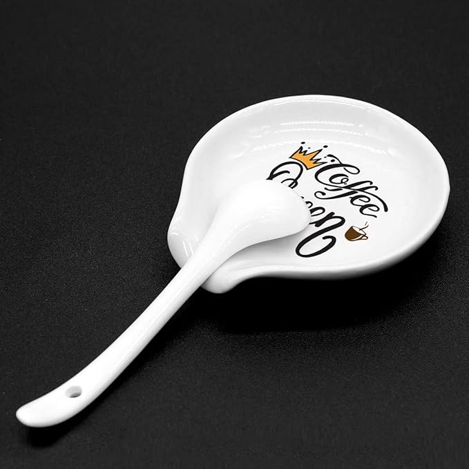 Funny Coffee Quote Colored Pattern Ceramic Coffee Spoon Holder-Coffee Spoon Rest -Coffee Station Decor Coffee Bar Accessories-Coffee Lovers Gift for Women and Men (Coffee Queen)