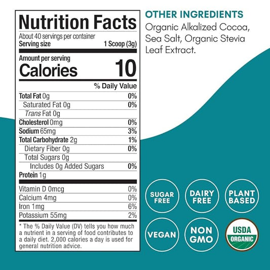 Mindful Nutrition Organic Skinny Hot Cocoa Mix - 40 Servings - Sugar Free Hot Chocolate Mix Gluten Free Dark Chocolate High Flavonoid Slimming Chocolate Powder Keto Friendly Dairy Free Vegan Low Carb