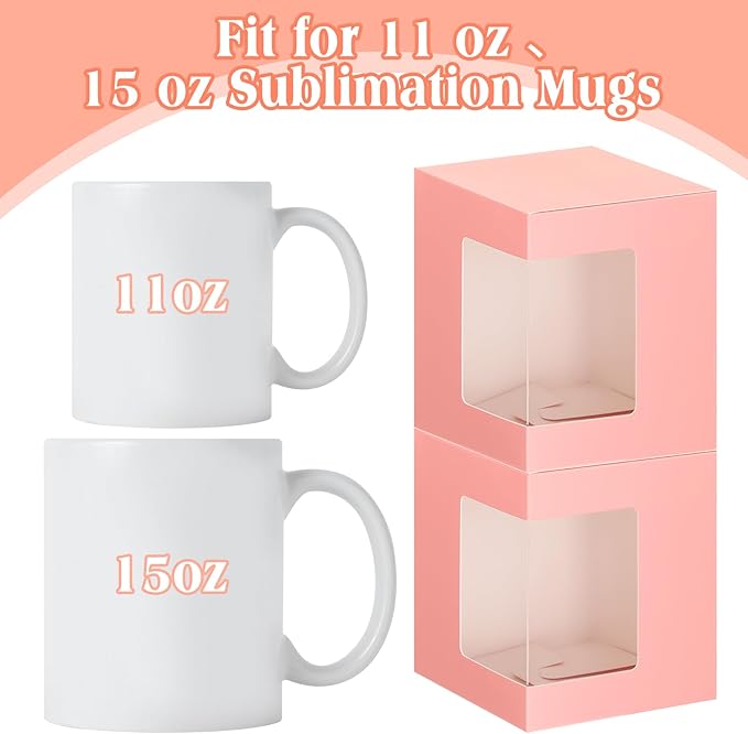 Harloon 36 Pack Mug Boxes for Gifts Coffee Mugs Boxes Gift for Shipping Sublimation Transparent Wine Glass Gift Packaging Box for Blanks 11oz, 12oz, 15oz Wrapping(Pink)