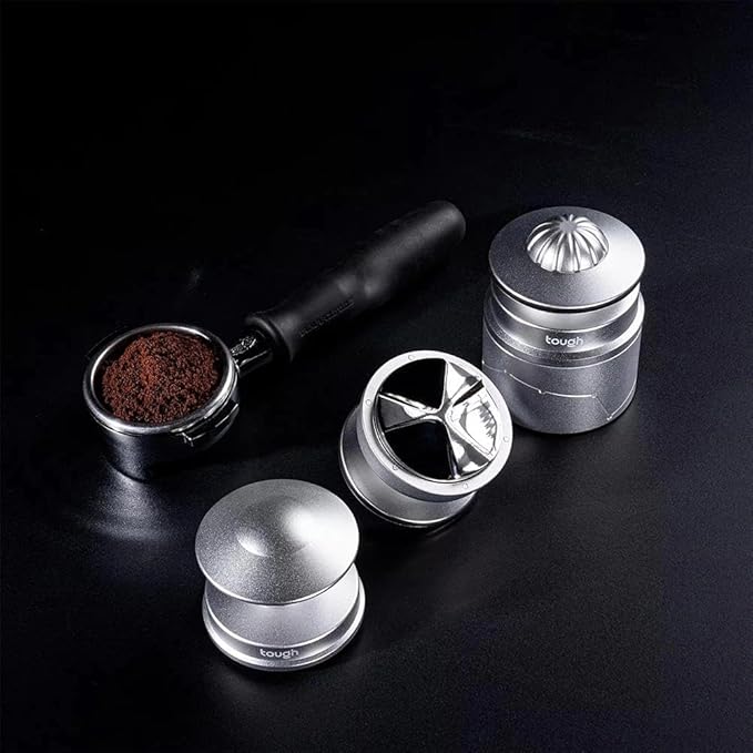 Espresso WDT Tool 58mm, Espresso Distribution Tools with Solid Anti-slip Storage Base for Barista, Equipped with 12 Height-Adjustable Needles Stirrer, Matte Silver
