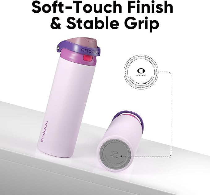 ENCOOL Leakproof Insulated Water Bottle with Straw Dual-Sip Water Bottle Bag-Safe Design for Work, Commute & Gym – Keeps Drinks Cold All Day, 18 oz, Purple Cabbage